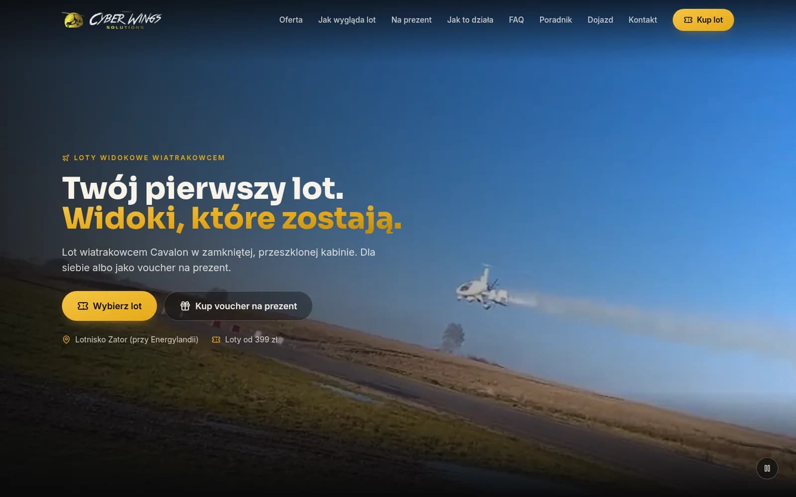 Strona rezerwacji lotów widokowych zbudowana przez CWS CODE